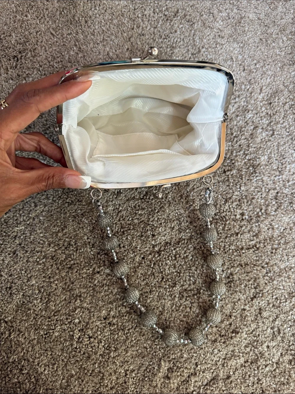 Vintage Silver Bugle Bead Evening Bag